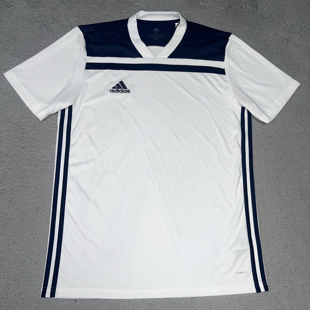 adidas Regista 18 Jersey Women Sz M White Navy Blue Climalite V Neck Soccer Top